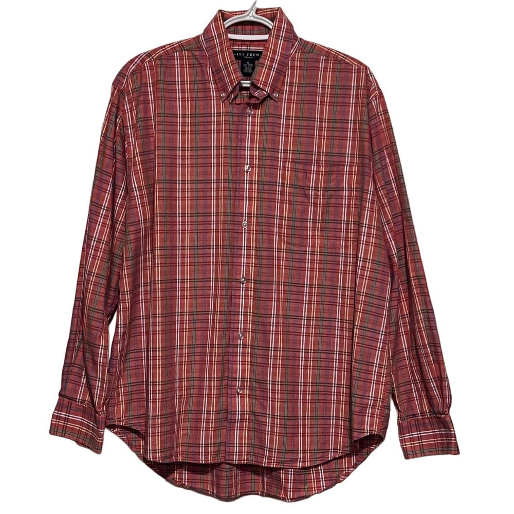 Ivy Crew Classics Men's Long Sleeve Button Down Orange Blue Green Stripes Size M